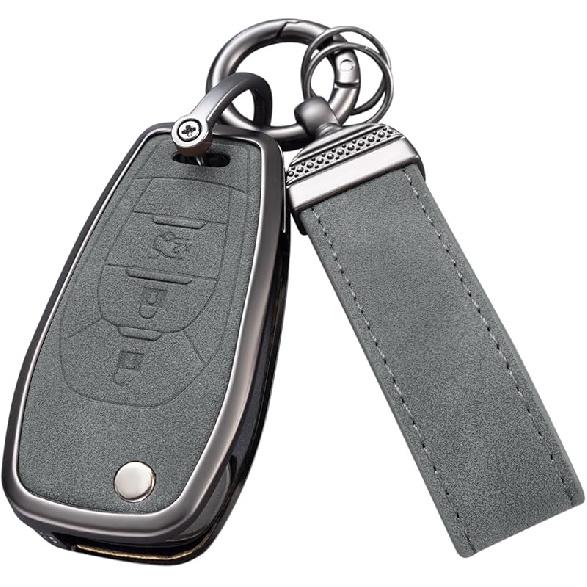 YO&YOYE Compatible With Chevy Key Fob Cover With Keychain Leather Key Case Protector For Chevrolet Equinox Camaro Cruze Malibu Sonic Smart Key (Grey)