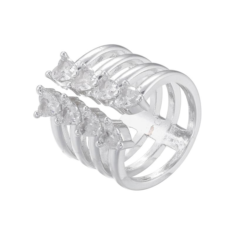 ZHUKOU 6 styles Cubic Zirconia women rings Brass exquisite opening rings 3 lines 4 lines Heart rings Jewelry VJ476