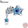 BAMOER Стерлингового Серебра 925 пробы Синий Кристалл Мерцающие Бусины Небесной Звезды Подвеска подходит для оригинального браслета-подвески