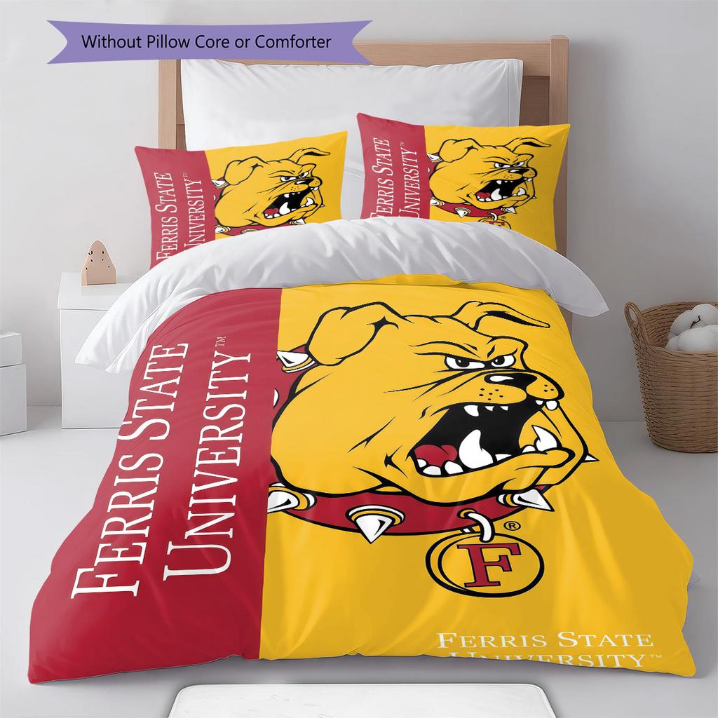 Ferris State Bulldogs Pattern Bedding Set Quilt Cover Pillowcase Home Decor Gift (1 * duvet cover + 2 * pillowcase, without core)