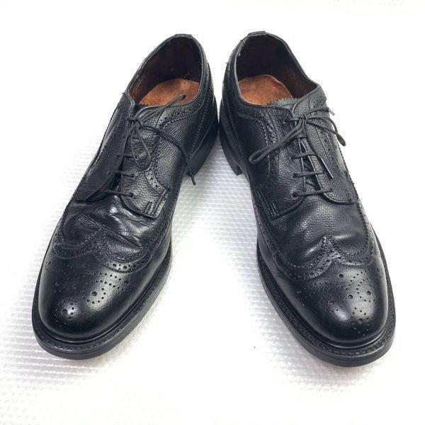 70s 80s Vintage Department Store Model Size 9D 26.5 27.0cm Long Wingtip American Full Brogue Black(USED)