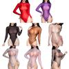 Womens Sheer Long Sleeve Bodysuit High Cut Leotard Soft Stretchy Lingerie Jumpsuit