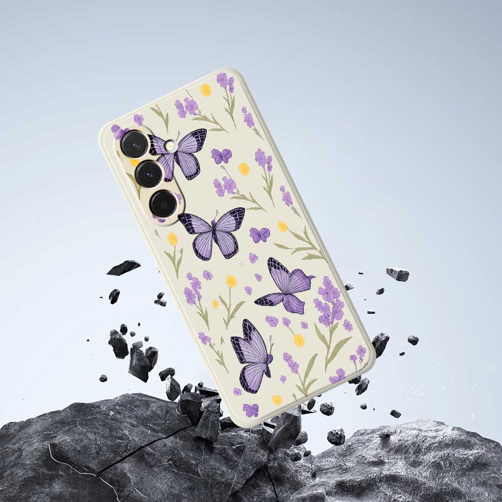 For Samsung Galaxy A36 5G Case Purple Butterflies Pattern Printing Straight Edge TPU Phone Back Cover