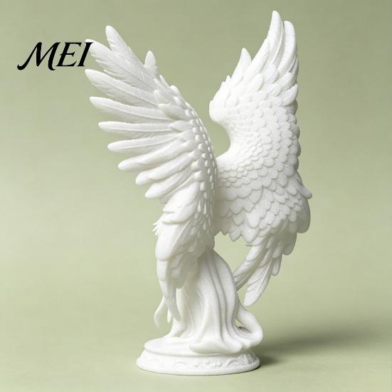 Feather Texture Angel Art 3D Printed Figurine with Large Wings, White Matte Statue, Spiritual Home Decor Aesthetic Minimalist Sculpture for