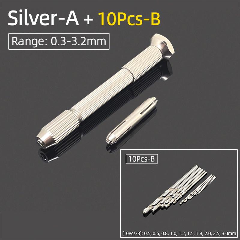 Мини-микро-алюминиевая двойная ручная дрель 0,3-3,2 мм, бесключевой патрон, ручные вращающиеся инструменты, ювелирные изделия, часы, сверление + спиральные сверла