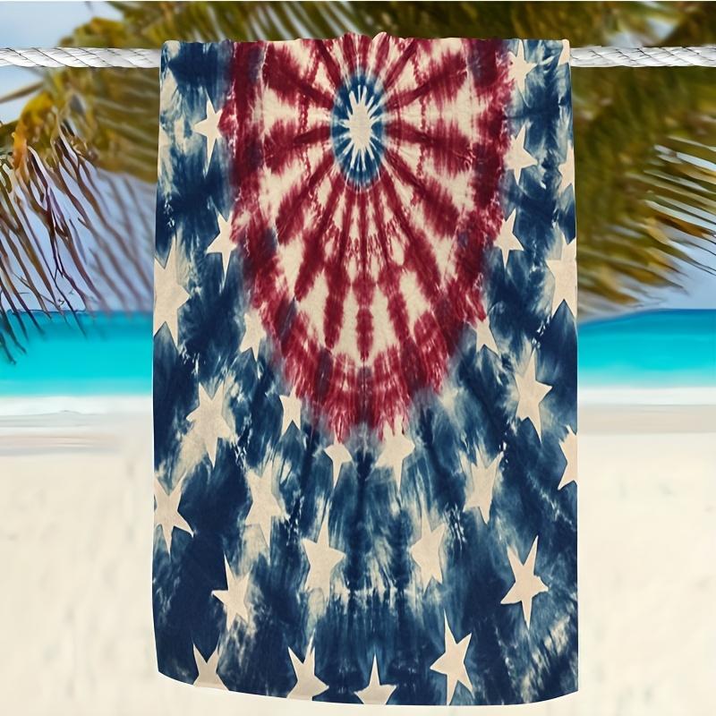 Пляжное полотенце с принтом американского флага tie-dye 1 шт. 2D плоская печать из микрофибры, устойчивое к песку, водонепроницаемое, для пляжа, бассейна, ванной, пикника, 4 июля
