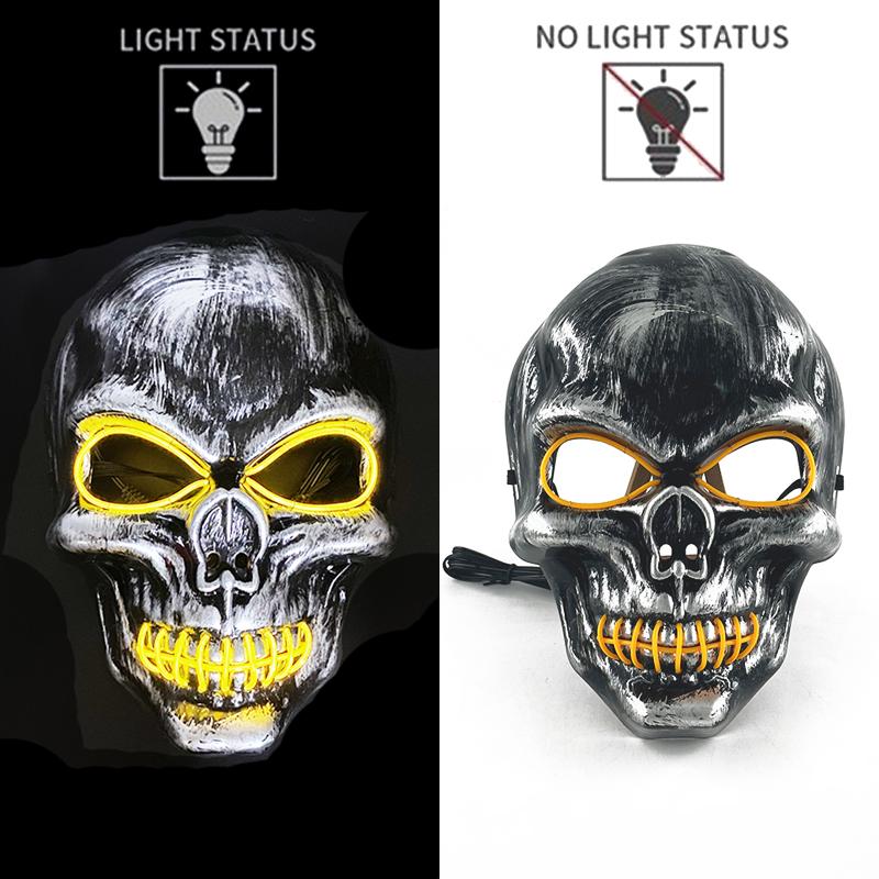 Карнавальная светящаяся LED маска, светящаяся маска черепа, маска для вечеринки-маскарада в стиле хоррор, неоновая маска скелета, реквизит для фестиваля Хэллоуина
