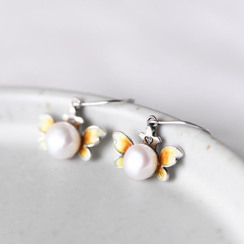 Винтажные серьги с эмалью, женские модные серьги с бабочками из перегородчатой эмали