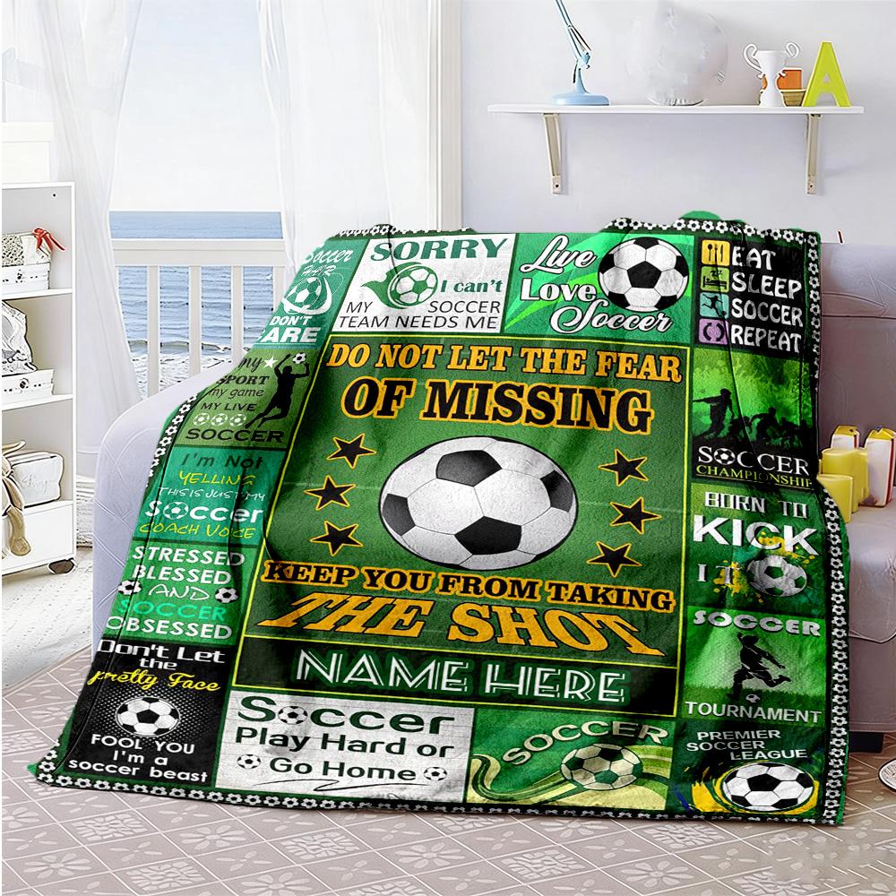 Play Soccer Personalized Text Blanket Lightweight Customizable Blanket Ultra-Soft Perfect for Chair Nap Couch Sofa All-Season Use