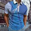 Casual Lapel T-shirt Young Men's Fashion Zipper T-shirt Short Sleeve T-shirt Men's 3D Fiber Optic Bubble Print T Shirt