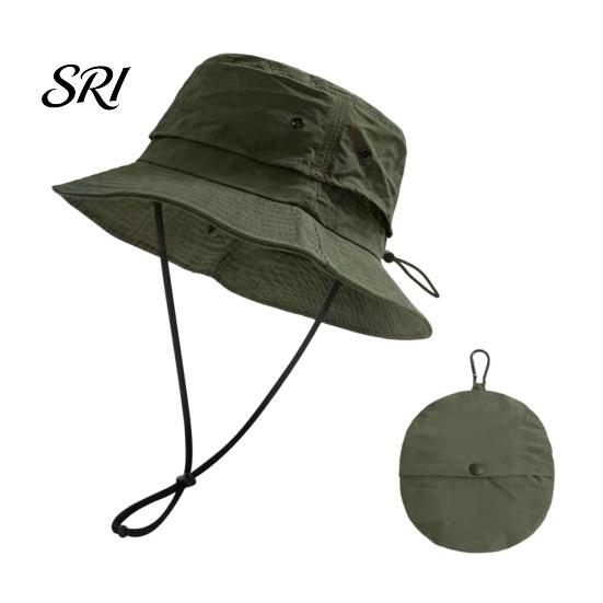 Camping Bucket Hat Foldable Quick-Dry Breathable Mesh Fisherman with Wide Brim Adjustable Windproof Rope Sun Protection Summer