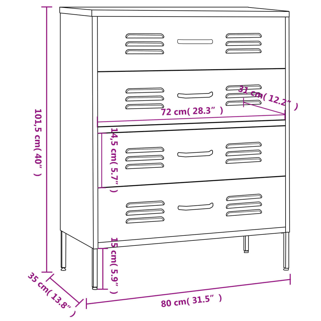 Pink Chest of Drawers 80 x 35 x 101.5 cm Steel