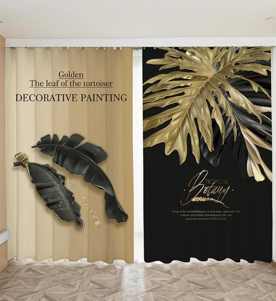 Nordic Ins Современный Простой Свет Роскошный Индивидуальный Золотой Лист Гостиная Спальня Полузатемнение Высокое затемнение Декор Драпировка 2 Панели