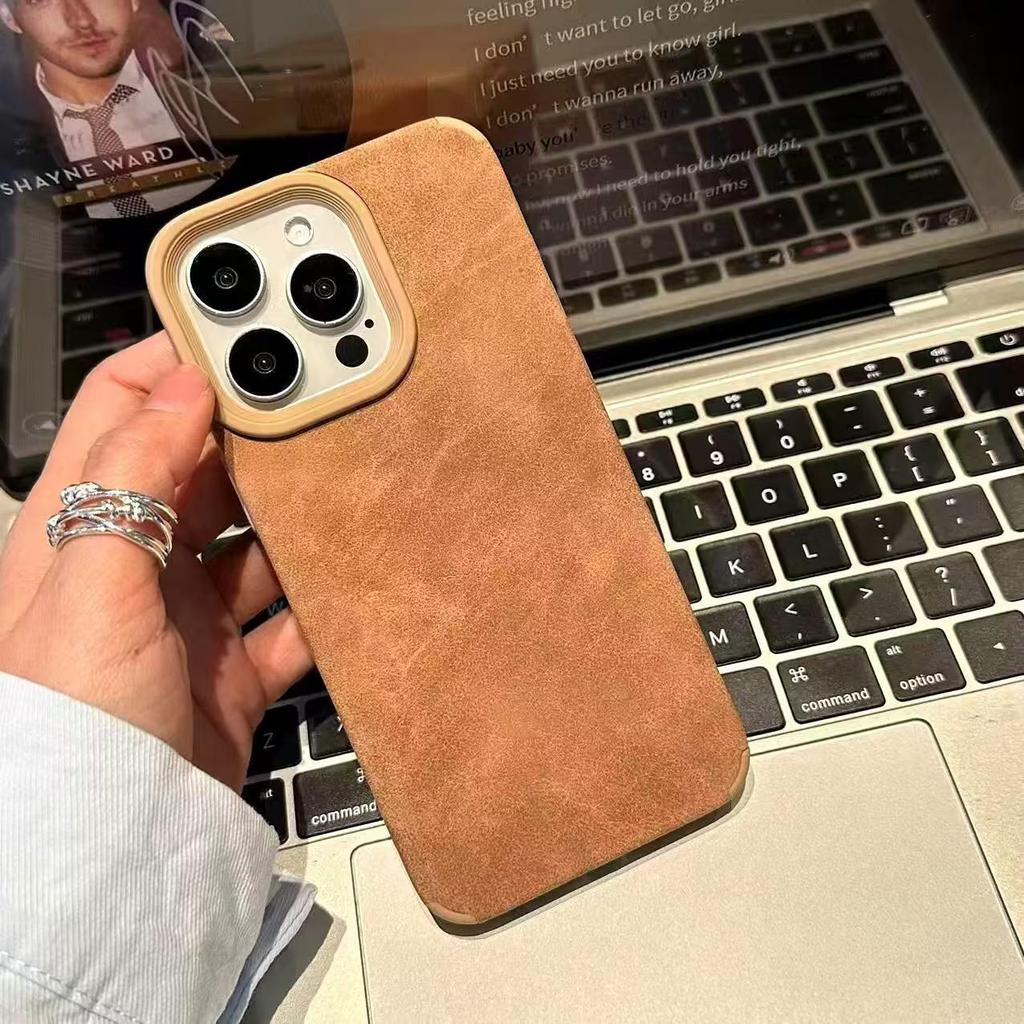 Vintage Suede TPU Full Wrap Protective Phone Case for iPhone 16 Pro Max