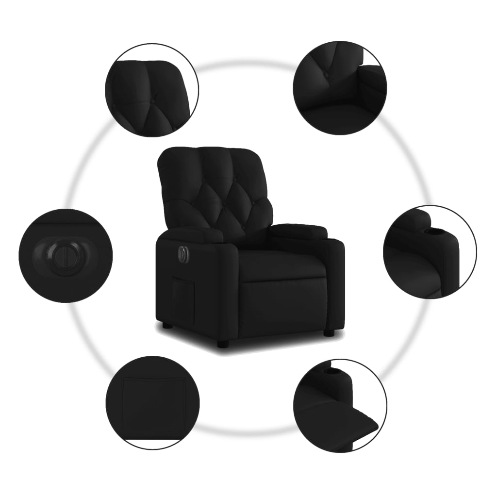 Electric Recliner Chair Black Synthetic Leather