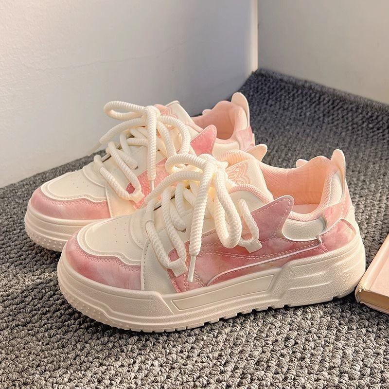 Модные новые кавайные сине-розовые кроссовки для девочек, повседневные туфли на платформе, вулканизированные туфли для женщин, кроссовки в стиле колледжа в стиле «Лолита», корейские дизайнерские туфли на плоской подошве