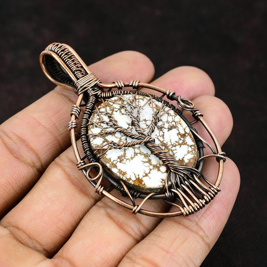 Tree Of Life Wild Horse Magnesite Pendant Gemstone Copper Wire Wrapped Pendant Handmade Designer Jewelry Gift For Wife Tree Of Life Jewelry