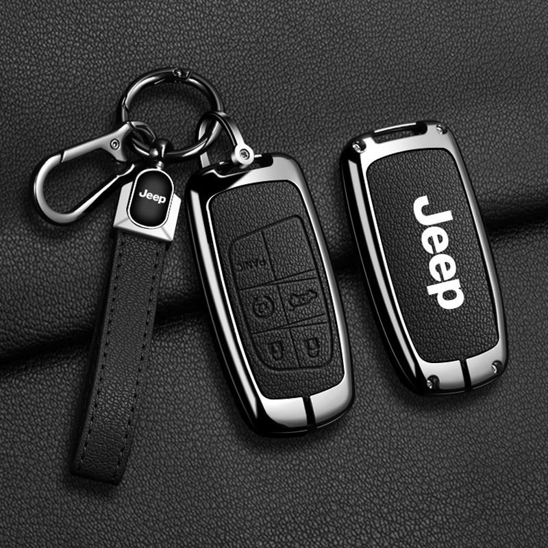 EPY1 For Jeep Grand Cherokee WK2 KL Wrangler JK Commander Renegade Compass 2018 2022 Metal Leather Car Key Case Cover Bag Accessories