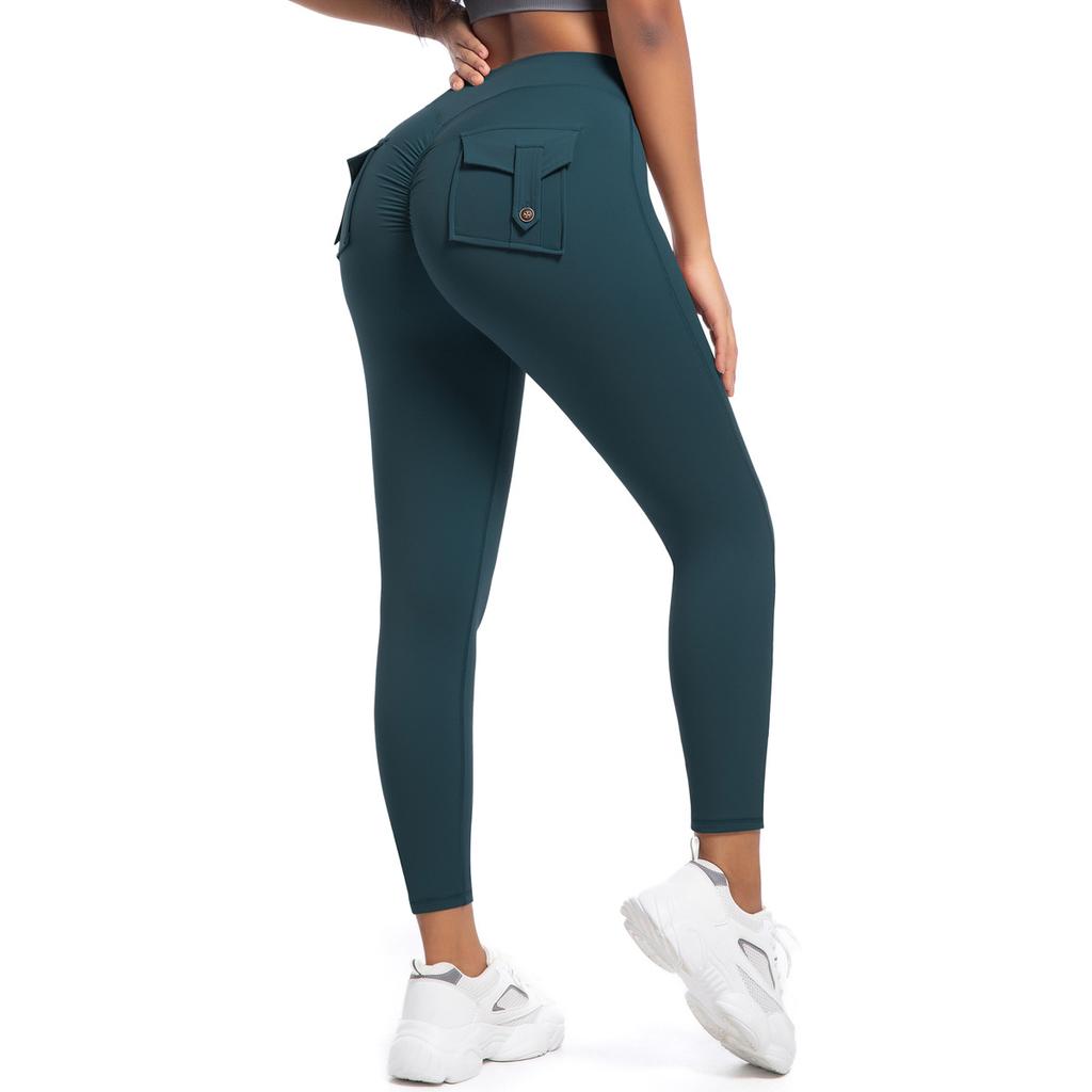 Брюки для йоги Peach Hip Work Tight с высокой талией и карманами, эластичные, с пуговицей, для бега и фитнеса, быстросохнущие, женские