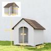 Outdoor Dog House Extra Large Plastic Dog House With 2 Windows Elevated Base Stakes Dark Brown