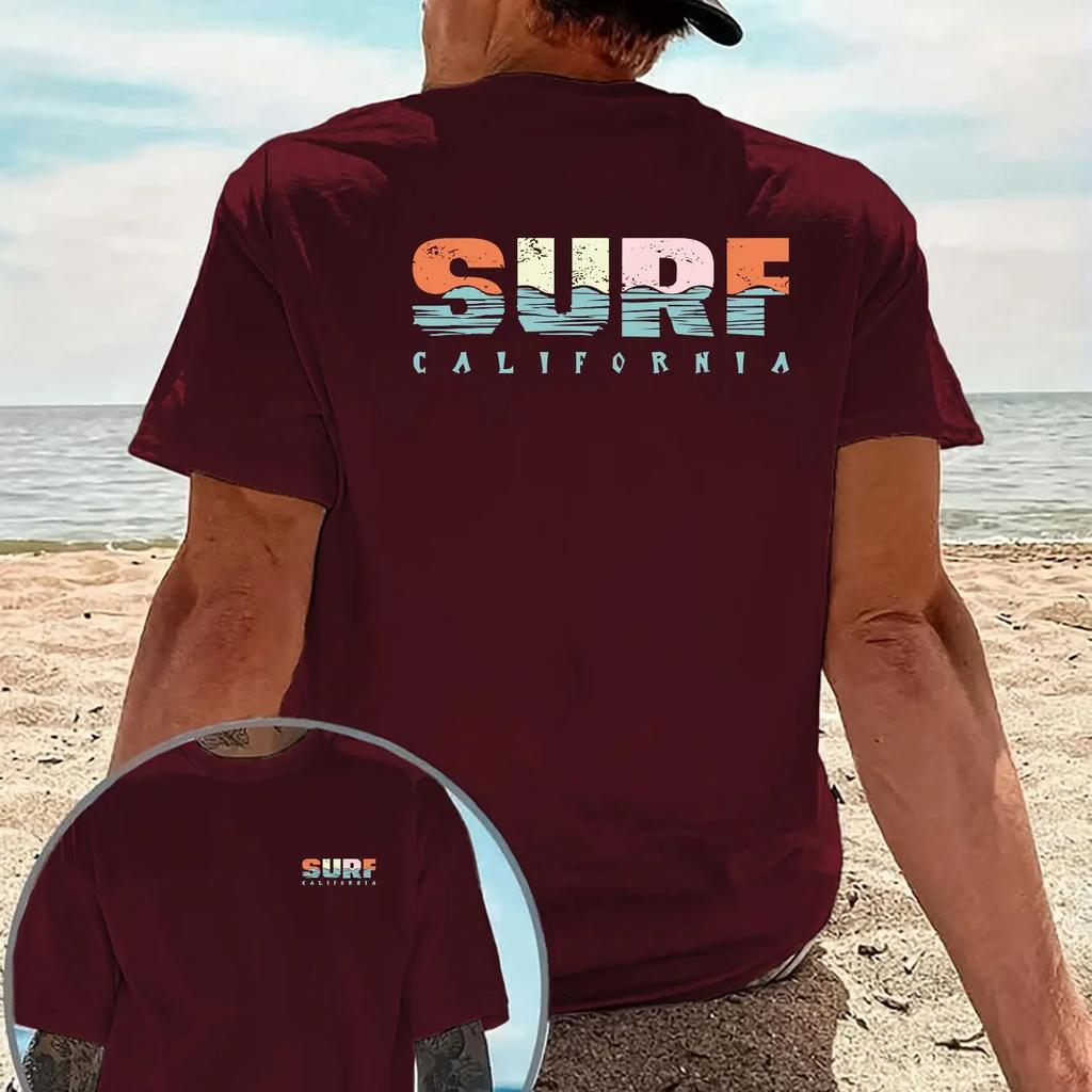 Unisexs 100 Cotton Summer Beach Tshirt California Retro Surf Letter Print Casual Everyday Outdoor Sports Vacation Top