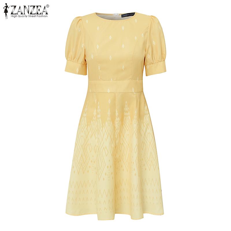 ZANZEA Women Casual Round Neck Summer Short Sleeve Print Dress