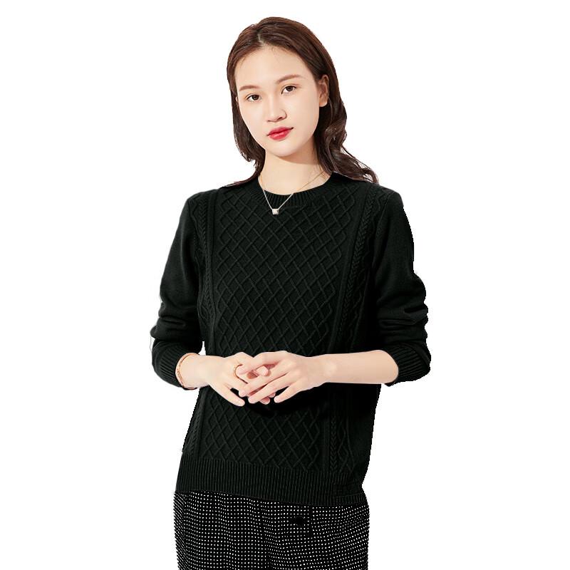 Hengyuanxiang Women's Pure Wool Round Neck Pullover Sweater