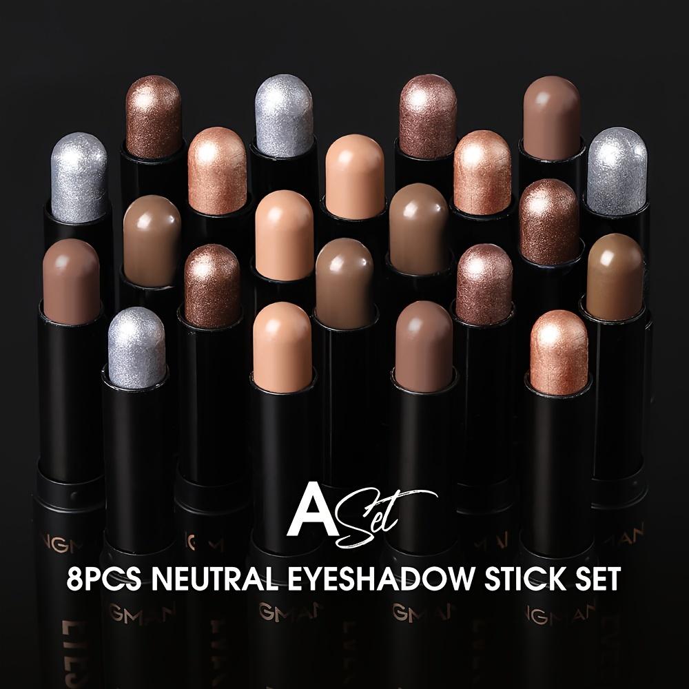 8-Color Waterproof Eyeshadow Stick Set - Long-Lasting, High Pigmentation, Shimmer & Matte, Neutral Brown Tones, Plant Squalane