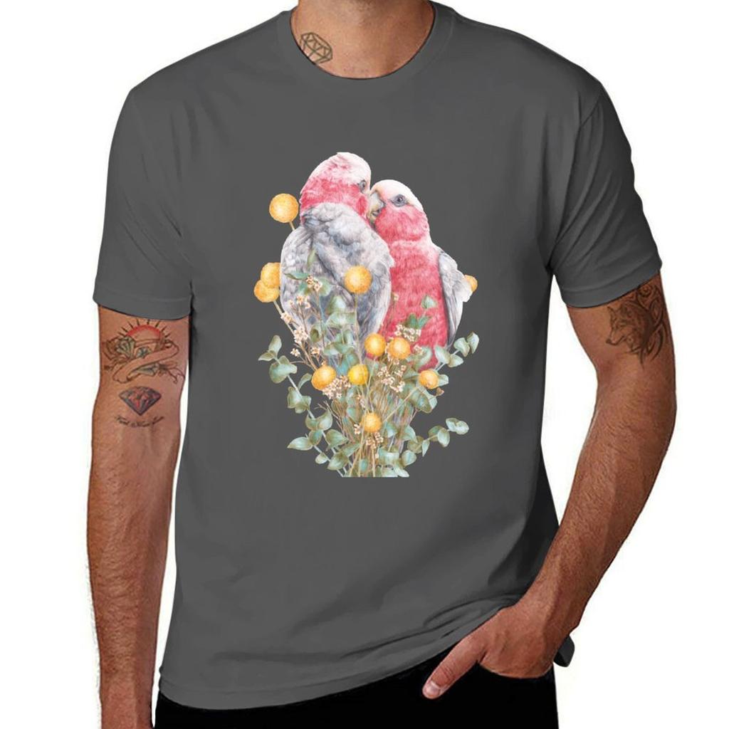 Australian Galah Couple Floral Birds Tshirt Trendy Print Short Sleeve Tshirt