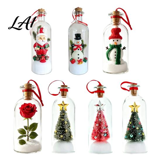 Glass Snow Decoration Recordable Christmas Message in A Bottle Voice Recording Holiday Keepsake with Exchange Gift Ideas Playback Cork Snowy