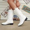 Women Fashion Slip On Knight Boots Ladies Autumn Winter Thick Sole Knight Shoes Pointed Toe Square Heel Embroidered Cowboy Boots