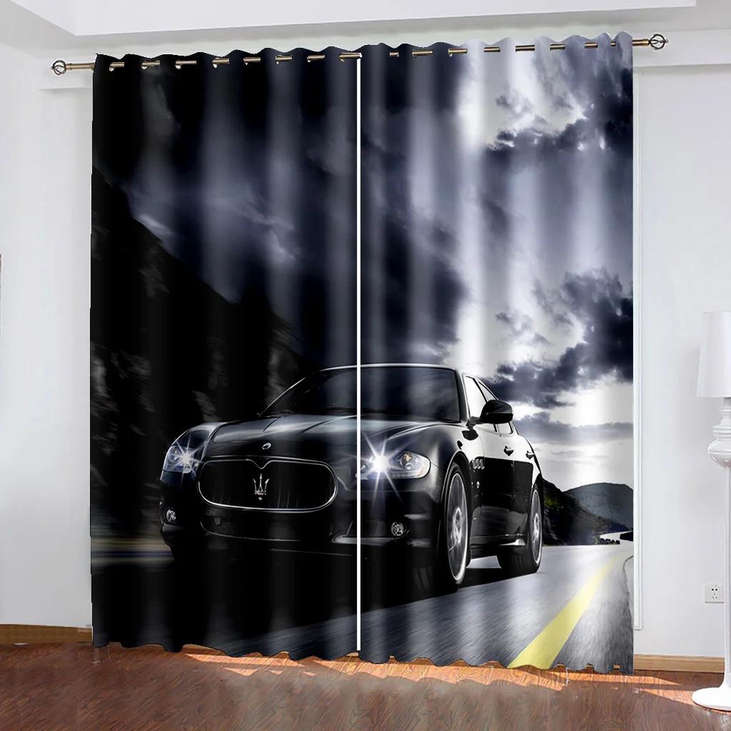Черный крутой спортивный автомобиль фильм принт узор современные мальчики шторы окна для гостиной спальни кухни 2 шт декор