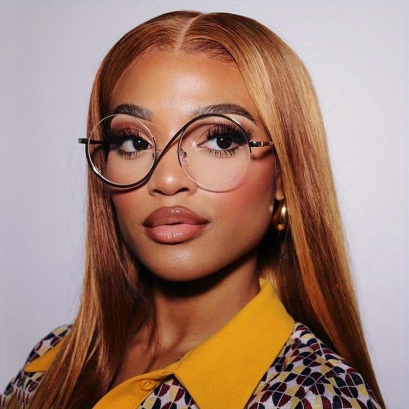 Round Semi-Rimless S Shape Glasses Women Eyeglasses Big Frame Clear Lens Optical Eyewear Men Vintage Anti-Blue Light Computer Eyeglass