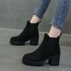 Fashion Autumn Women's Suede Chunky Heel Boots 2024 Winter New Slip On Platform Shoes for Dress Office Ladies Ankle Boots