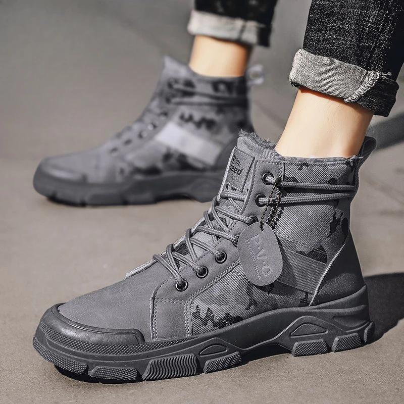 Booties Men's Snow Boots Platform Waterproof Ankle Male Winter Shoes Fashion Offer Cotton Shoe Footwear Outdoor Hiking Sale Work