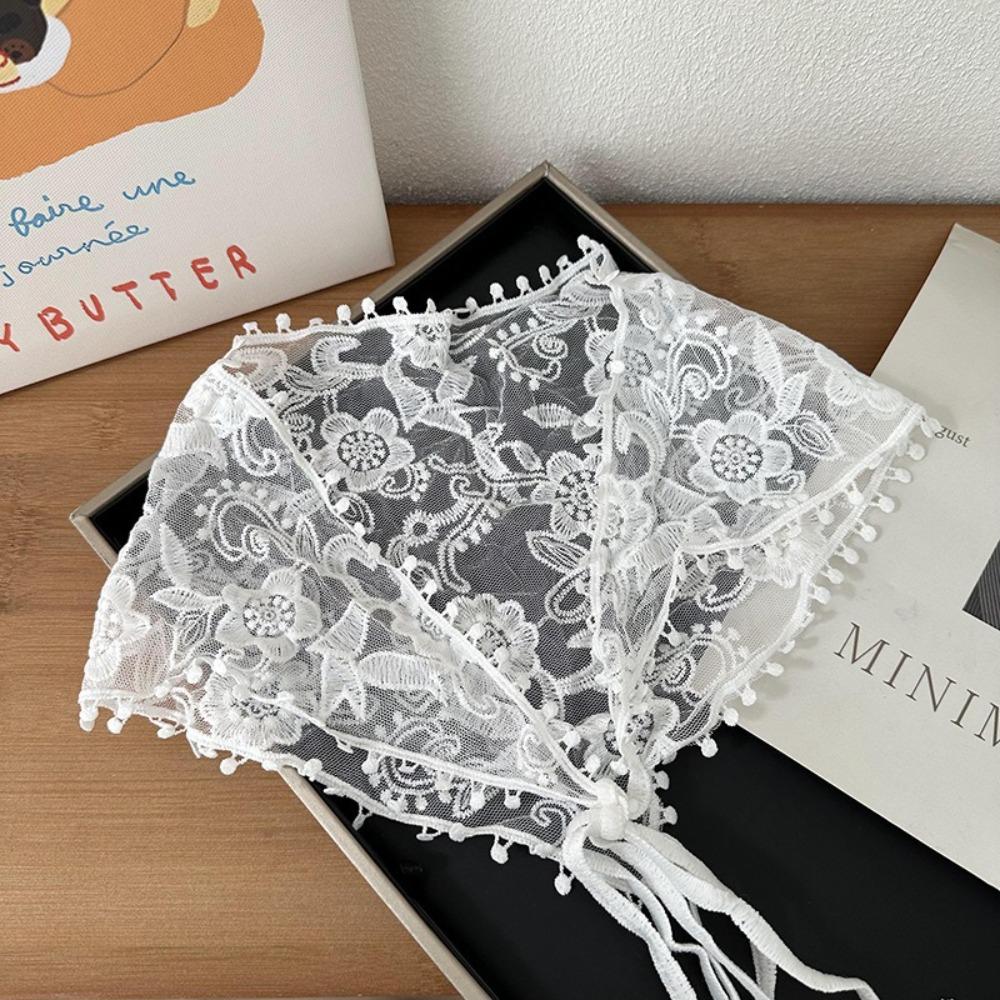 White Woven Floral Lace Hair Scarf Wraps Women Retro Sweet Retro Lace Hair Accessories Breathable Hair Band