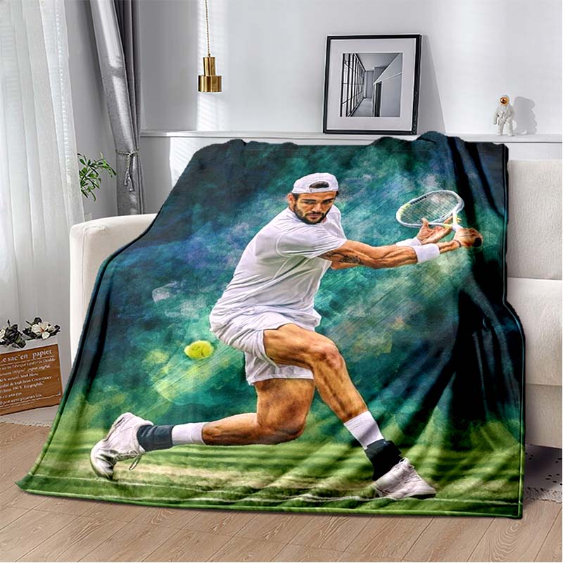 Iga Swiatek Tennis Champion Print Flannel Blanket, Soft Warm Throw Blanket for Sofa Bedroom, Tennis Fan Home Decor Gift