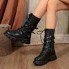 New Style Fashion Women Ankle Goth Boots Woman Winter Platform Shoes Luxury Studded Belt Buckle Punk Chunky Heels Mid Calf Boots