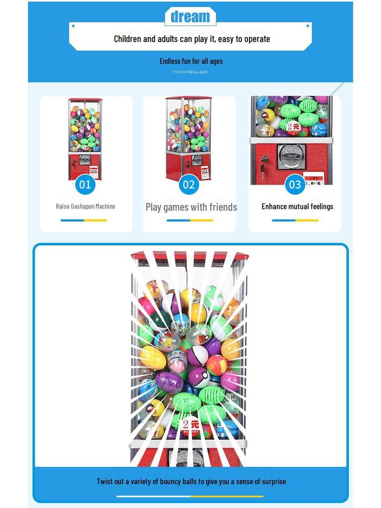 Two Yuan Bouncy Ball Gashapon Machine for Kids - Vending and Amusement Toy