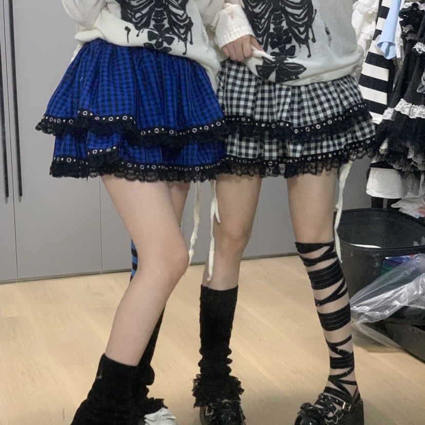 Японские девушки в стиле Харадзюку, черные, синие клетчатые юбки, панк, сладкая мини-юбка в стиле «лолита», косплей, женские летние юбки «кавайи»