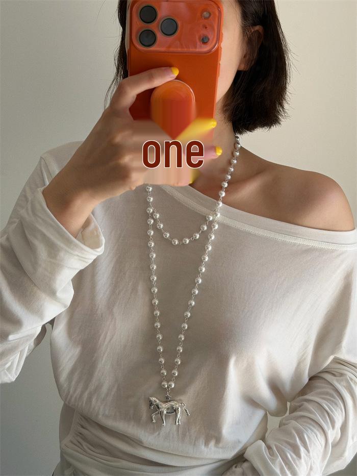 Жемчужное ожерелье-пони со знаком зодиака - Роскошная, универсальная многослойная цепочка для свитера для женщин