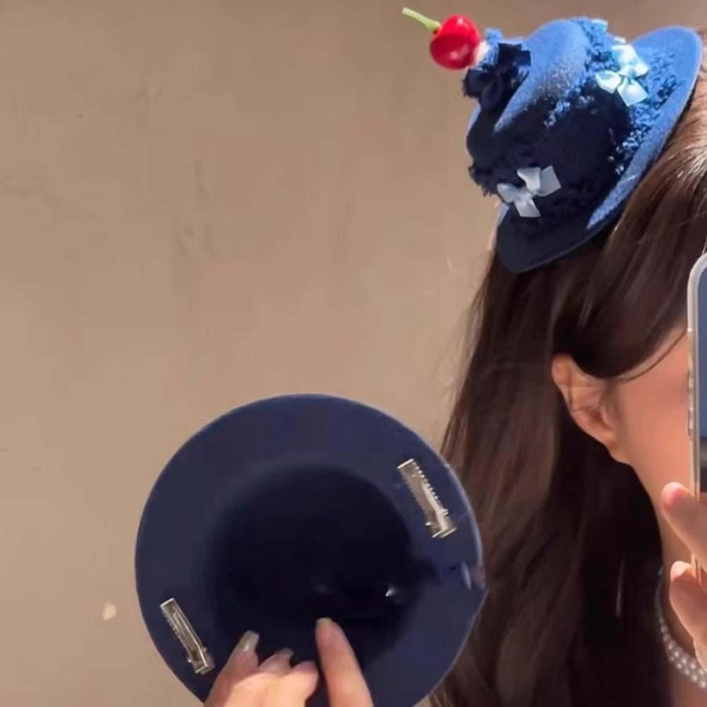 Sweet Hair Clip Denim Hat Korean Style Cherry Top Hat Hair Clip Birthday Cake Hairpins Hat Kids