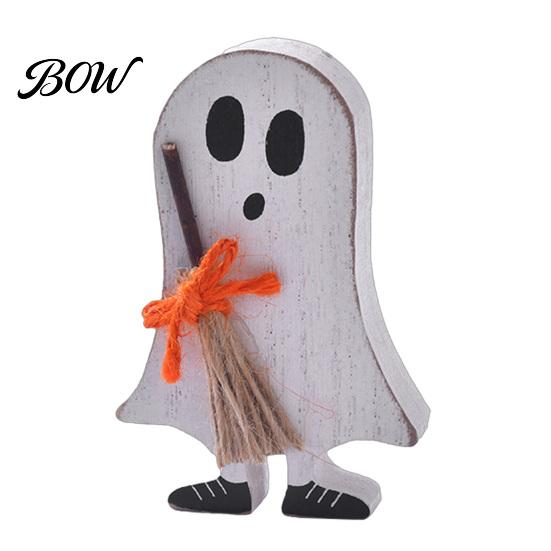 Vintage Witch Hat Ornaments Halloween Wooden Table Sign, Cute Ghost Bat Freestanding Tiered Miniature Room Decor Tray Ornament, Rustic Farmhouse