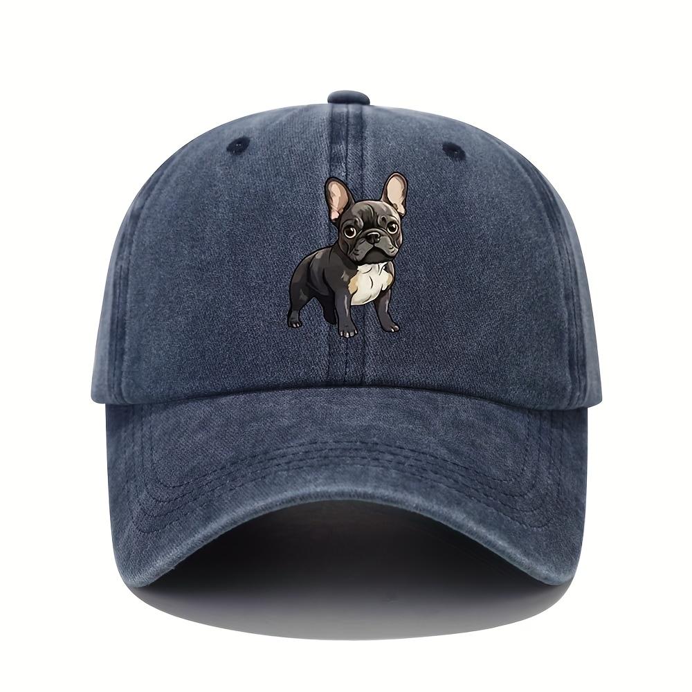 Retro washed baseball cap with French bulldog pattern, suitable for both men and women, dad hat