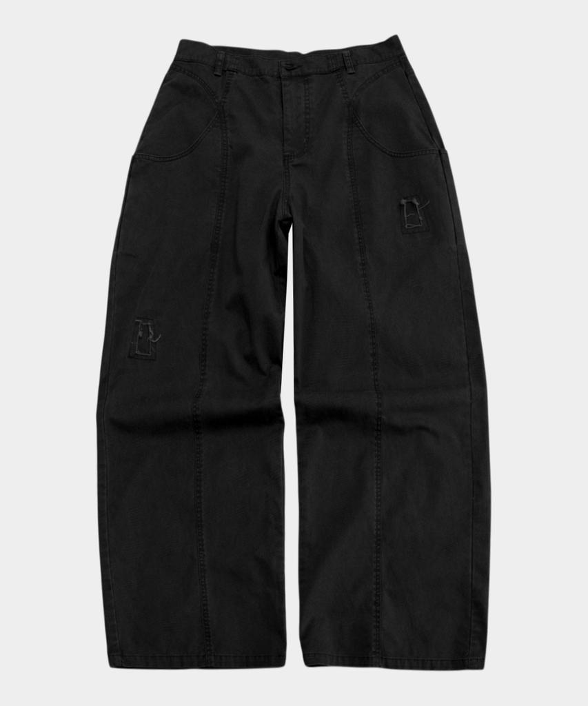 PLACESTUDIOMAN Washed Vintage Front Cut-Point Damaged Wide Cotton Pants _3 Colors