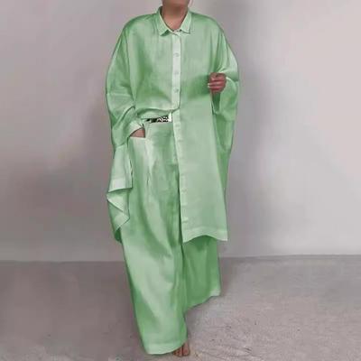 Женский костюм Элегантный женский комплект из рубашки и брюк с лацканами, блузка на пуговицах, эластичный пояс, брюки, стильный старый стиль для поездок на работу на осень