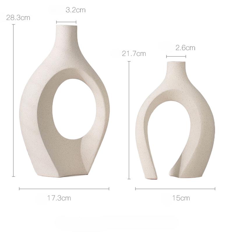 Off White and Black Hollow Ceramic Vase Set of 2, Round Modern Vase Nordic Style Decor Boho Vases for Home Living Room Coffee Table Decorative 28cm