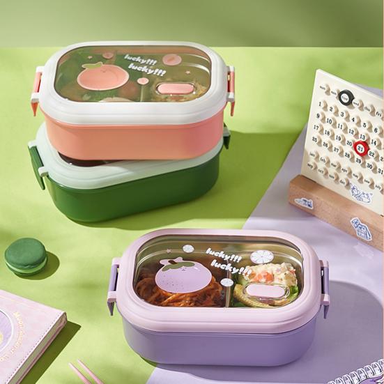 Коробка для обеда на 1000 мл, пригодная для использования в микроволновой печи, большая вместимость, термостойкое отделение, коробка для бенто с фруктовым принтом, студенческая коробка для бенто, для использования в компании