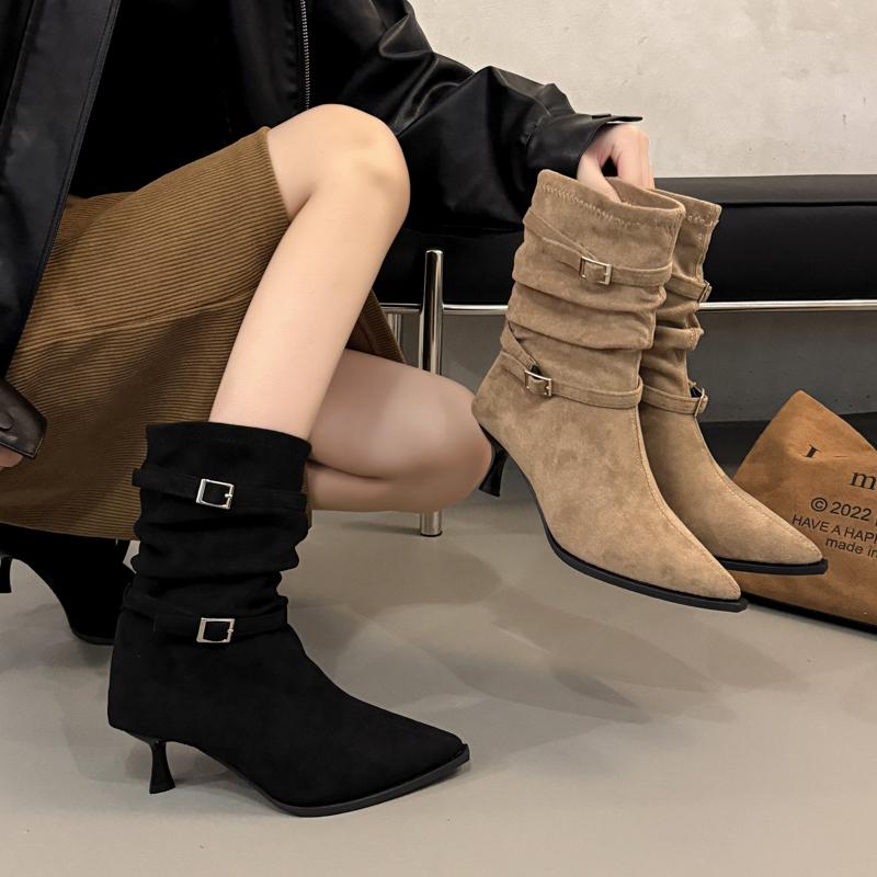Новые женские плиссированные женские ботфорты на высоком каблуке, женские остроносые рыцарские сапоги, высококачественные ботфорты, Zapatos Mujer