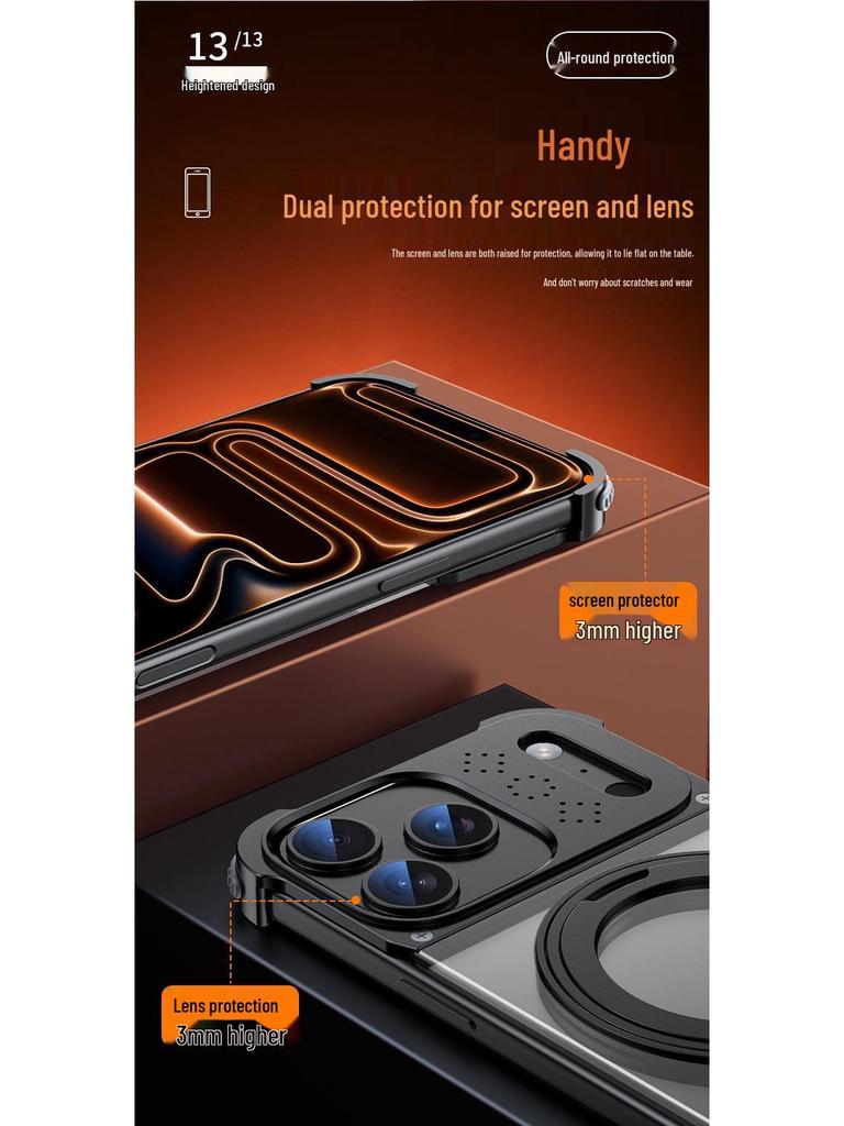 Металлический Ароматный Магнитный Чехол для Телефона Apple 17 Pro Max с Вращающимся на 360° Держателем для iPhone 16